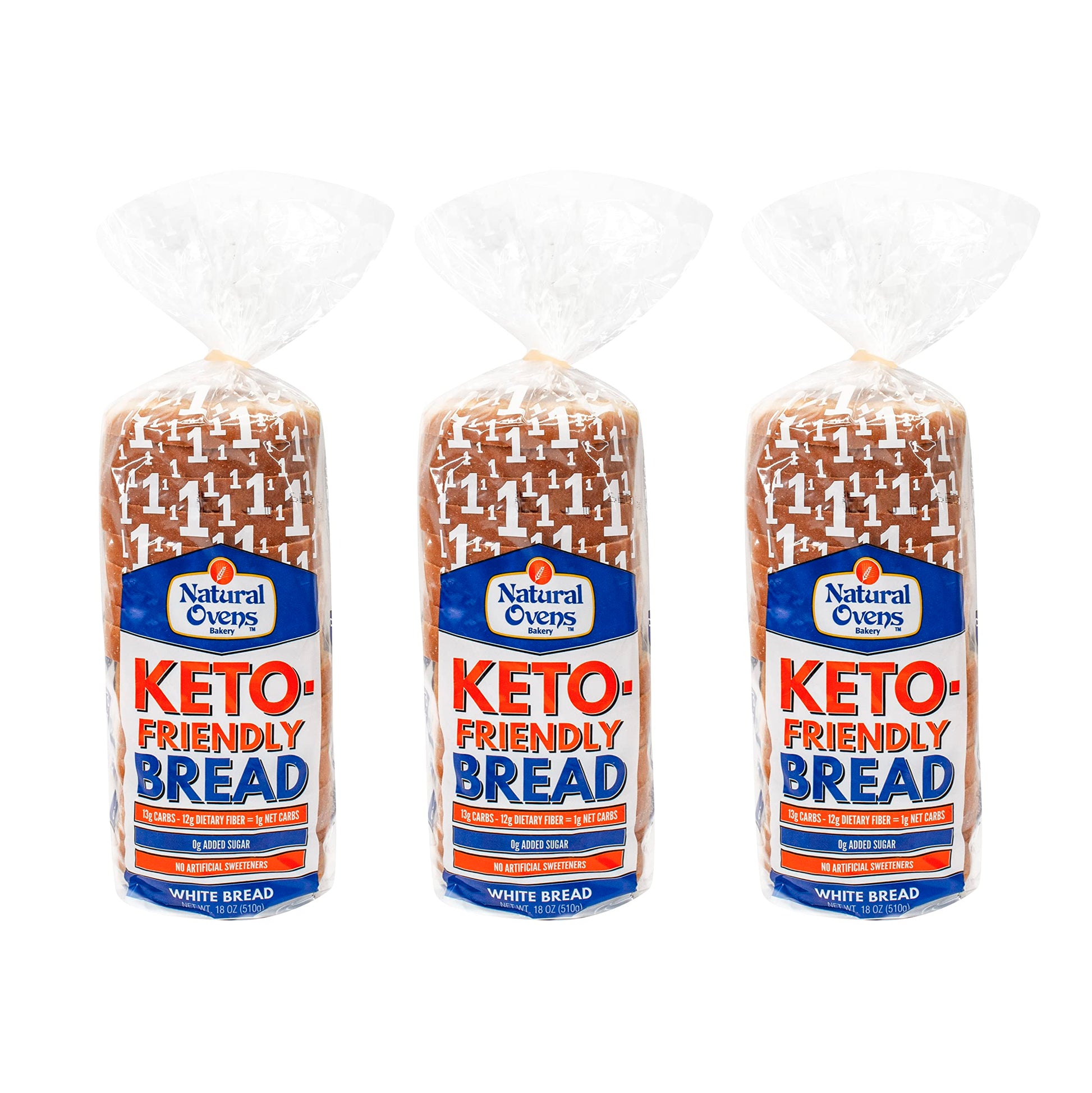 Natural Ovens Bakery Keto-Friendly White Bread 3 Loaves - 1 Net Carb, 40 Calories A Slice