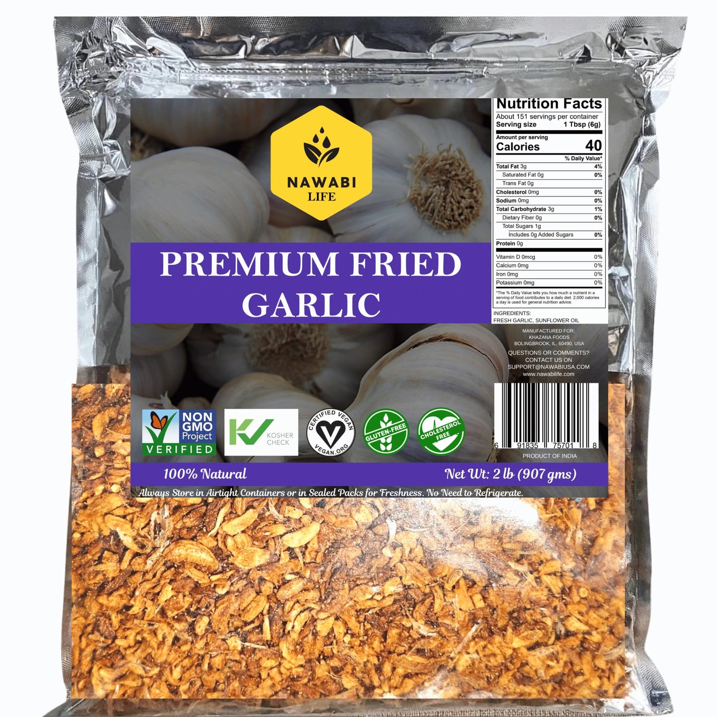 Premium Fried Garlic | 100% Natural (Non-Gmo) | Gluten Free | Keto Friendly | No Sodium | Low Carb | Resealable Bag | 32 Oz |By