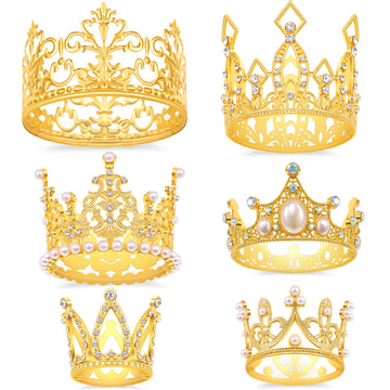 Sisbroo Gold Crown Cake Topper, 6 Pieces Happy Birthday Cake Toppers, Princess Crown Cake Decorations, Mini Crowns For Flower Ar