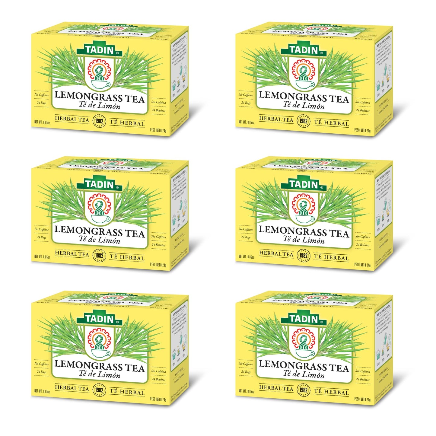 Tadin Lemongrass Herbal Tea, Caffeine Free, 24 Tea Bags, Pack of 6, 6PK-TB322