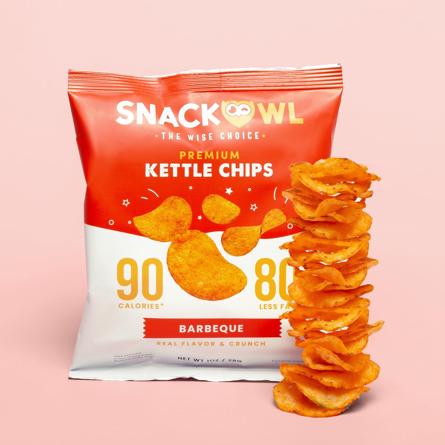 Snack Owl Low Calorie Chips - 4, 5Oz Bags Of Vegan, Plant-Based, Gluten Free Chips - Low Fat, Low Salt Potato Chips (Barbeque)