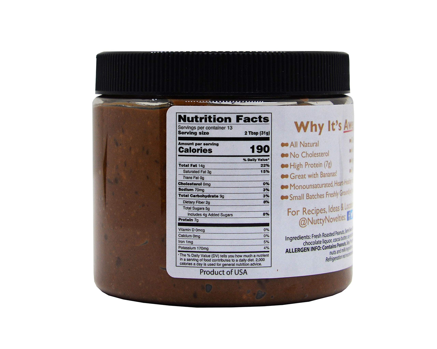 Nutty Novelties Chocolate Peanut Butter - High Protein, All-Natural, Vegan - 15 Ounces