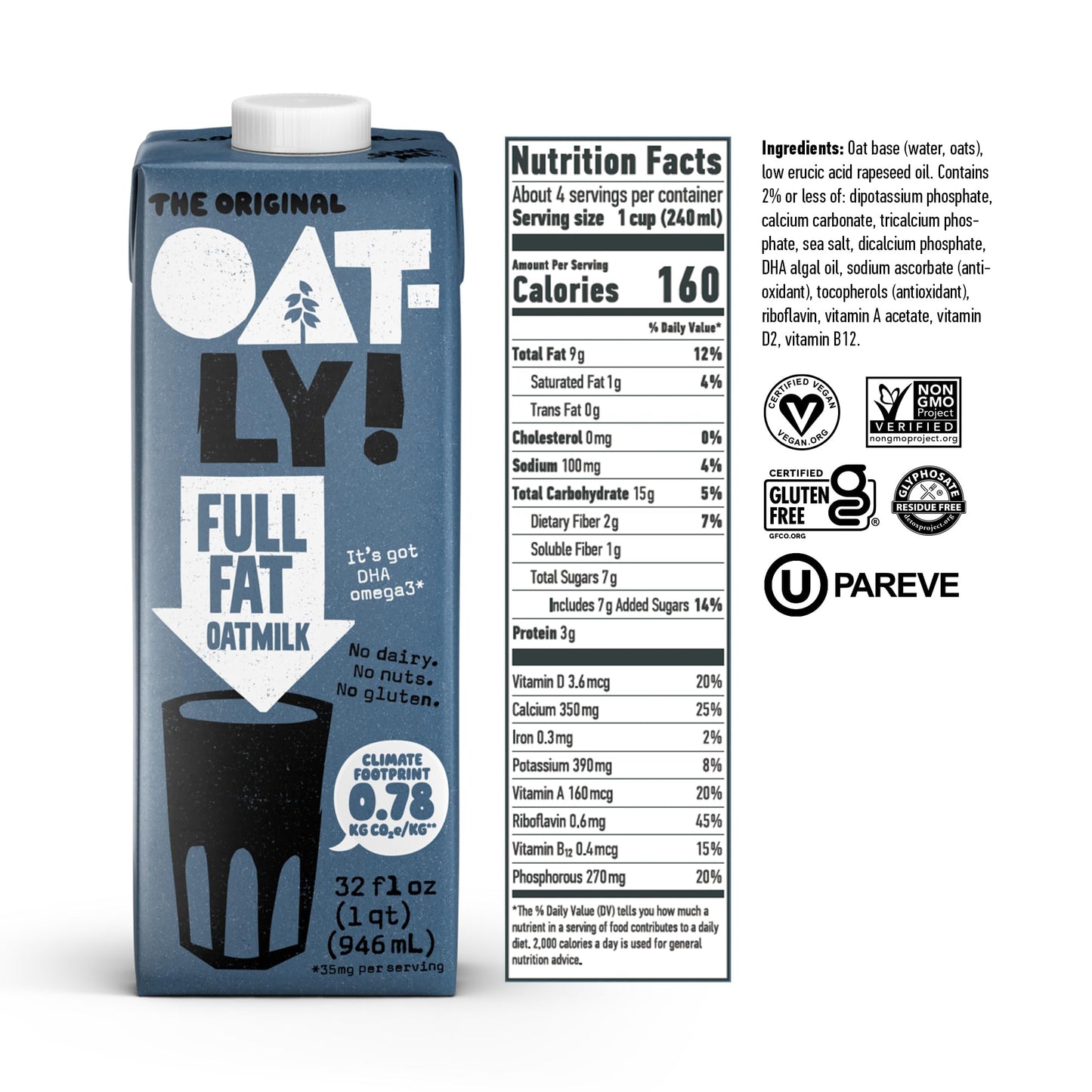 Oatly Full Fat Oatmilk - Creamy, Plant-Based Whole Milk Alternative | Dairy-Free, Vegan, Shelf-Stable, Non-GMO & Glyphosate Resi
