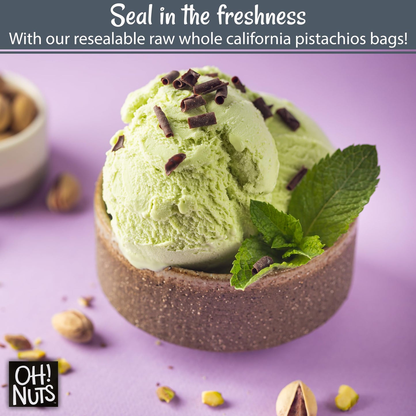 Oh! Nuts Pistachios No Shell - Raw - 100% Natural - 1 lb - Raw Whole California Pistachios - Packed in New York Zip-Seal Bag for