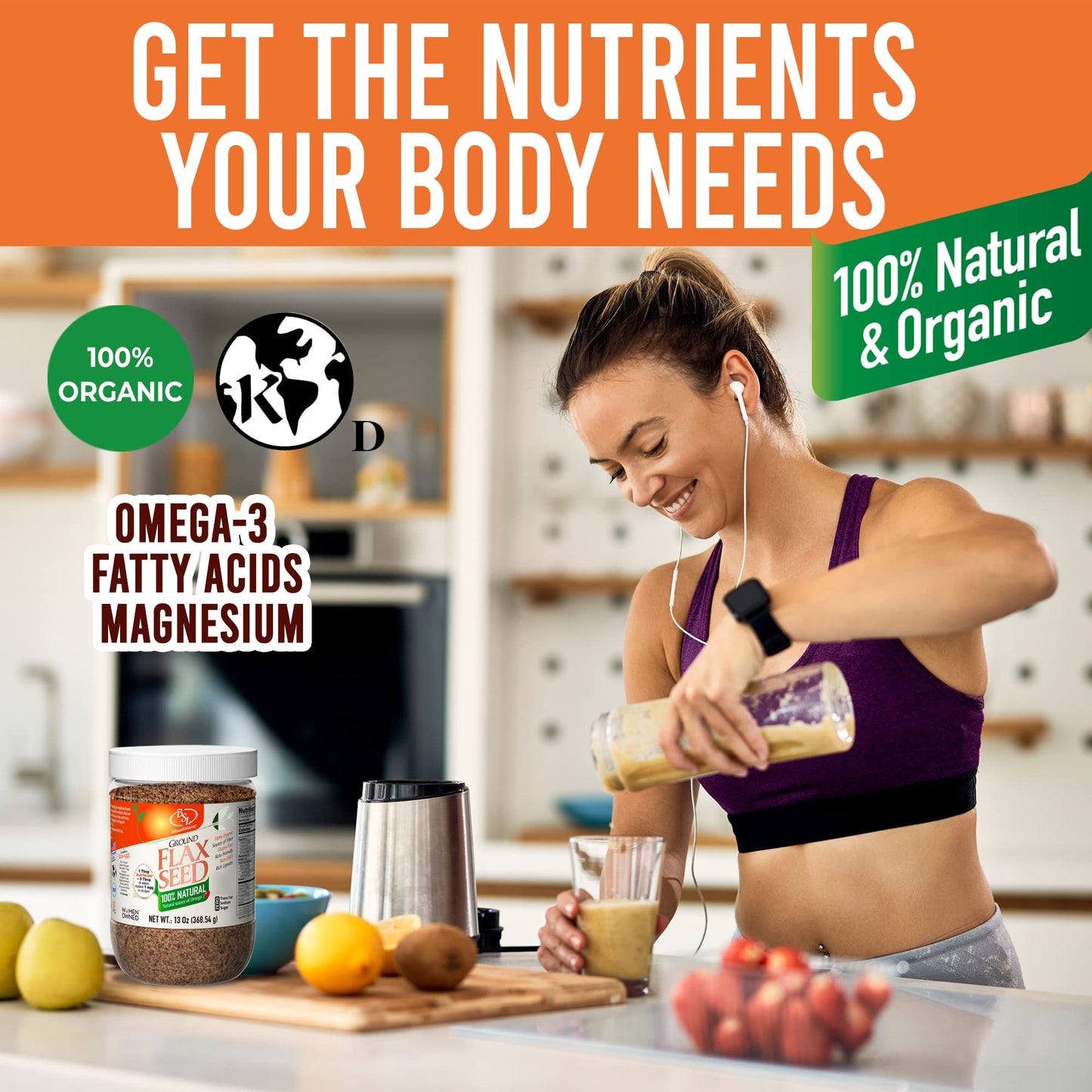 BSL Organic Ground Flax Seed 13 Oz - Vegan, Keto-Friendly, Gluten-Free, Non-GMO, Zero Trans Fat & Sugar - Rich in Fiber, Omega-3