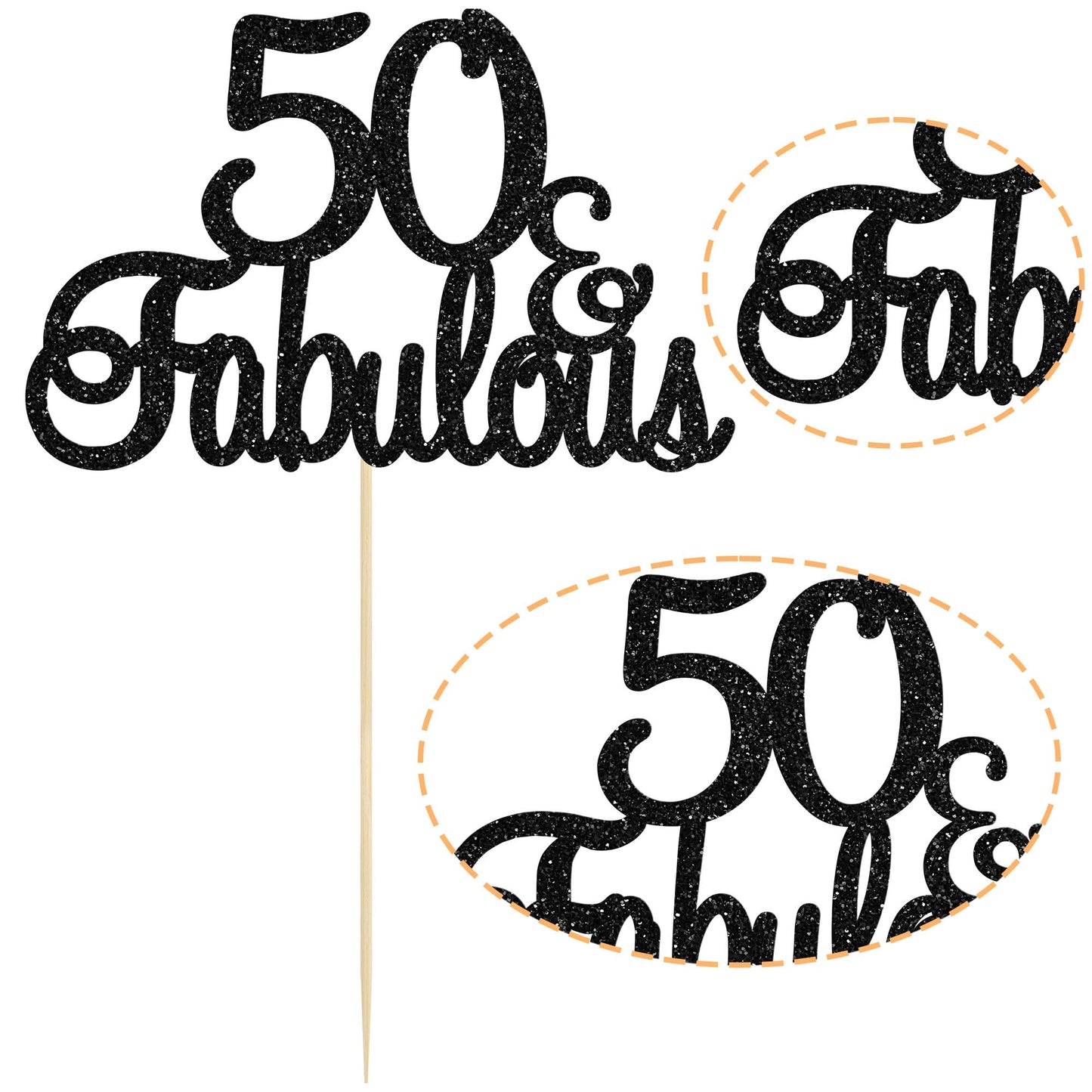 Gyufise 1Pcs 50 & Fabulous Cake Toppers Black 50 Birthday Anniversary Cake Toppers For 50 Birthday Anniversary Party Decorations