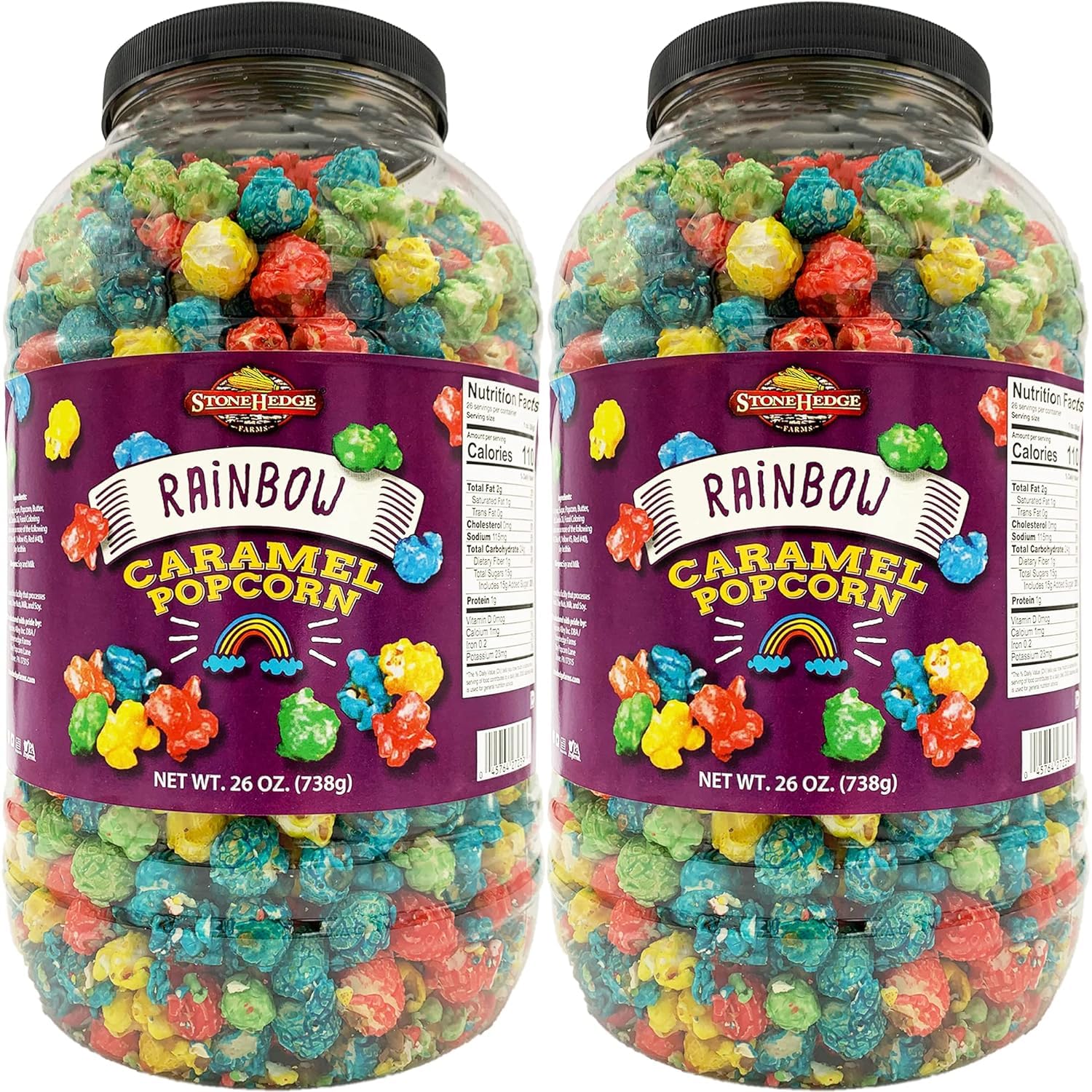 Stonehedge Farms Flavored Rainbow Caramel Popcorn | 26 oz (Pack of 2) | Bulk Popped Carmel Corn | Made in USA