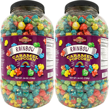 Stonehedge Farms Flavored Rainbow Caramel Popcorn | 26 oz (Pack of 2) | Bulk Popped Carmel Corn | Made in USA