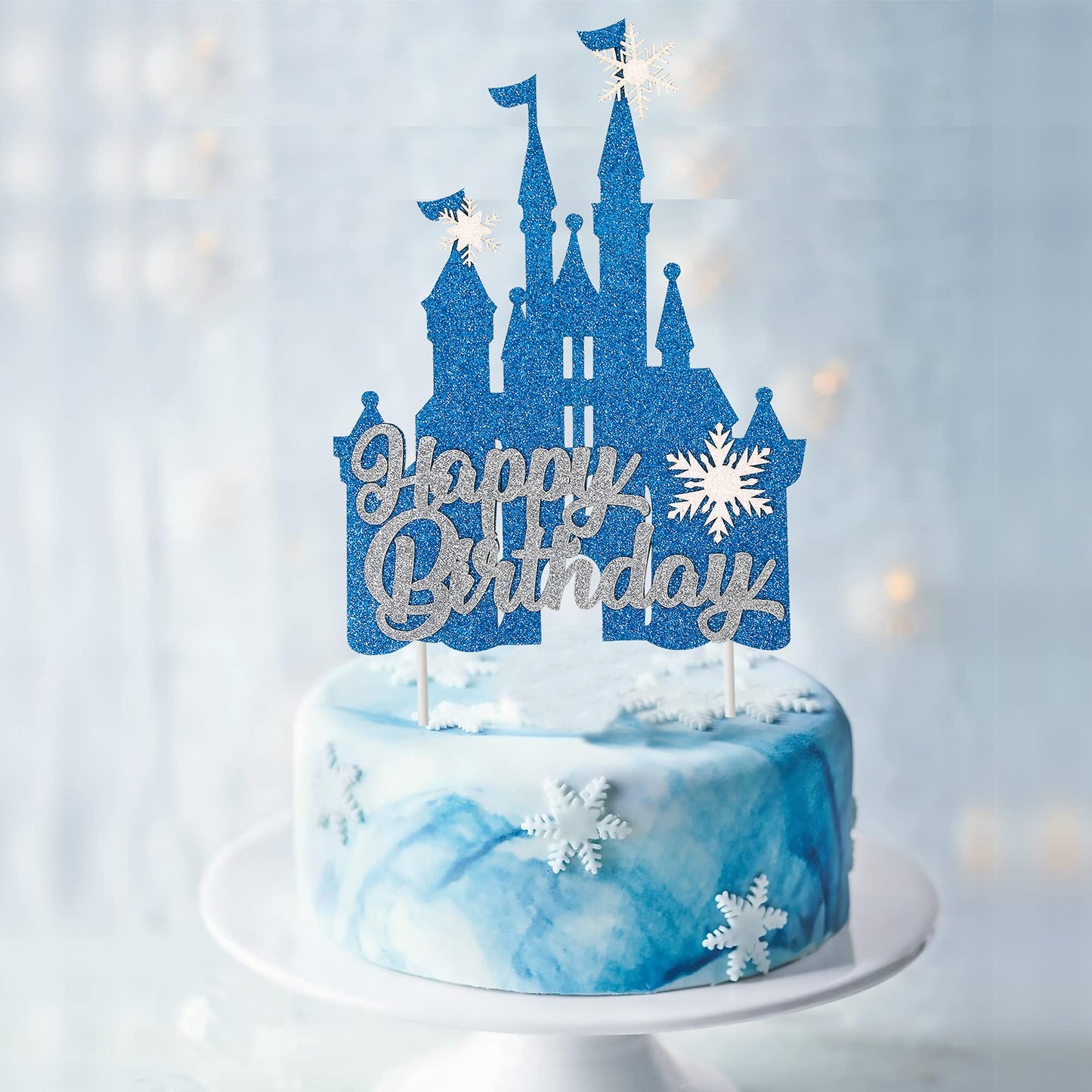 Frozen Castle Birthday Cake Topper Decoration Snowflake Frozen Theme Castle Cake Topper For Winter Wonderland Christmas Party Su