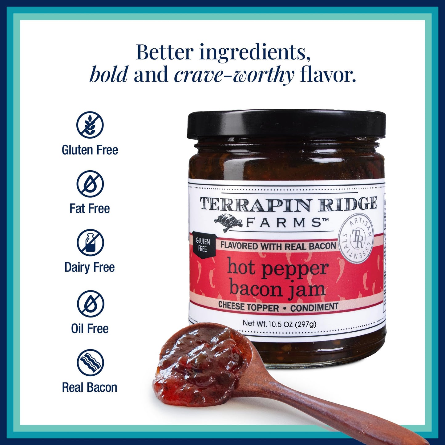 Terrapin Ridge Hot Pepper Bacon Jam – Sweet & Spicy Gourmet Condiment – 10.5 oz Jar