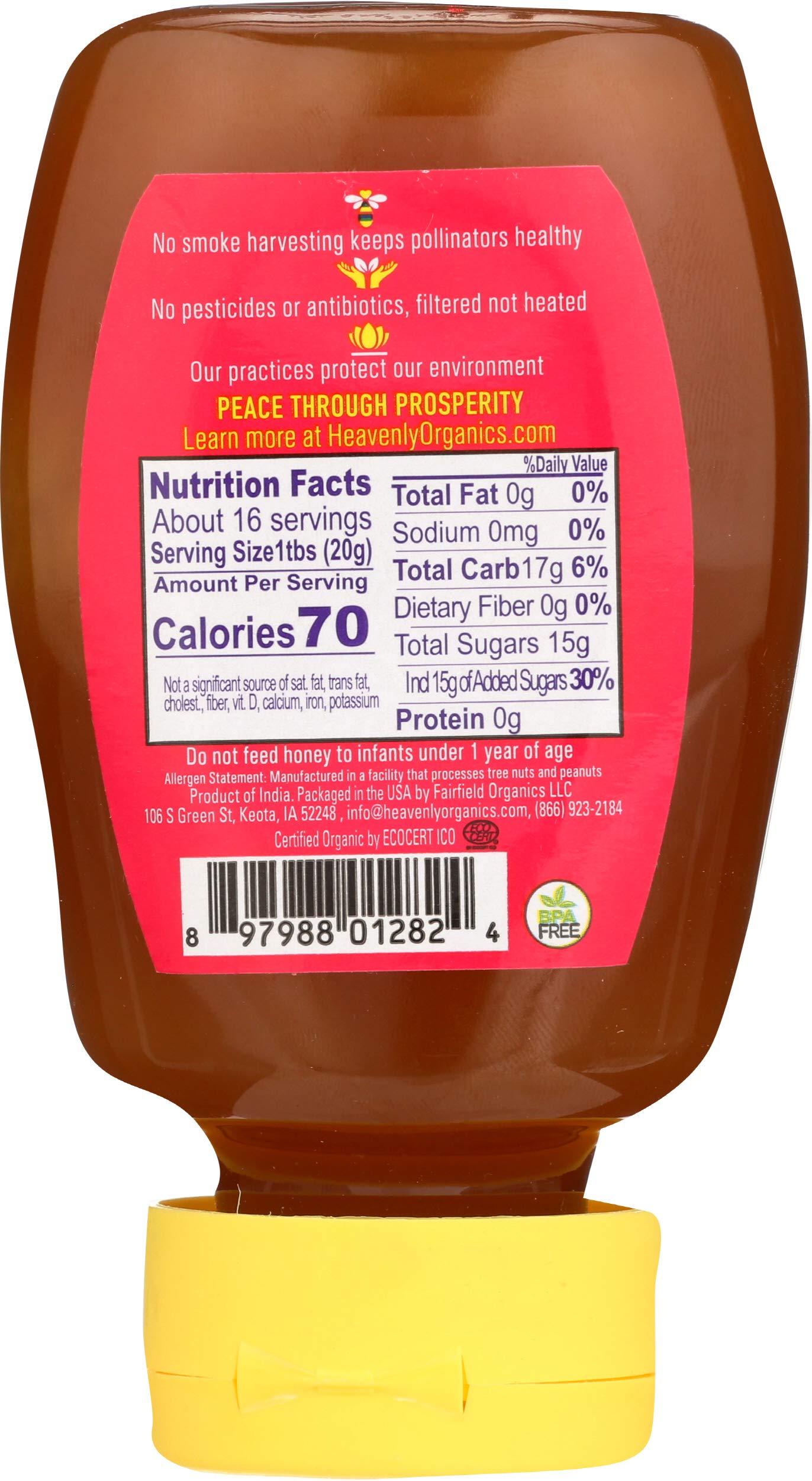 Heavenly Organics 100% Organic Raw Acacia Honey (12 Oz Squeeze Bottle) Made From Wild Beehives & Free Range Bees Dairy Nut Glute