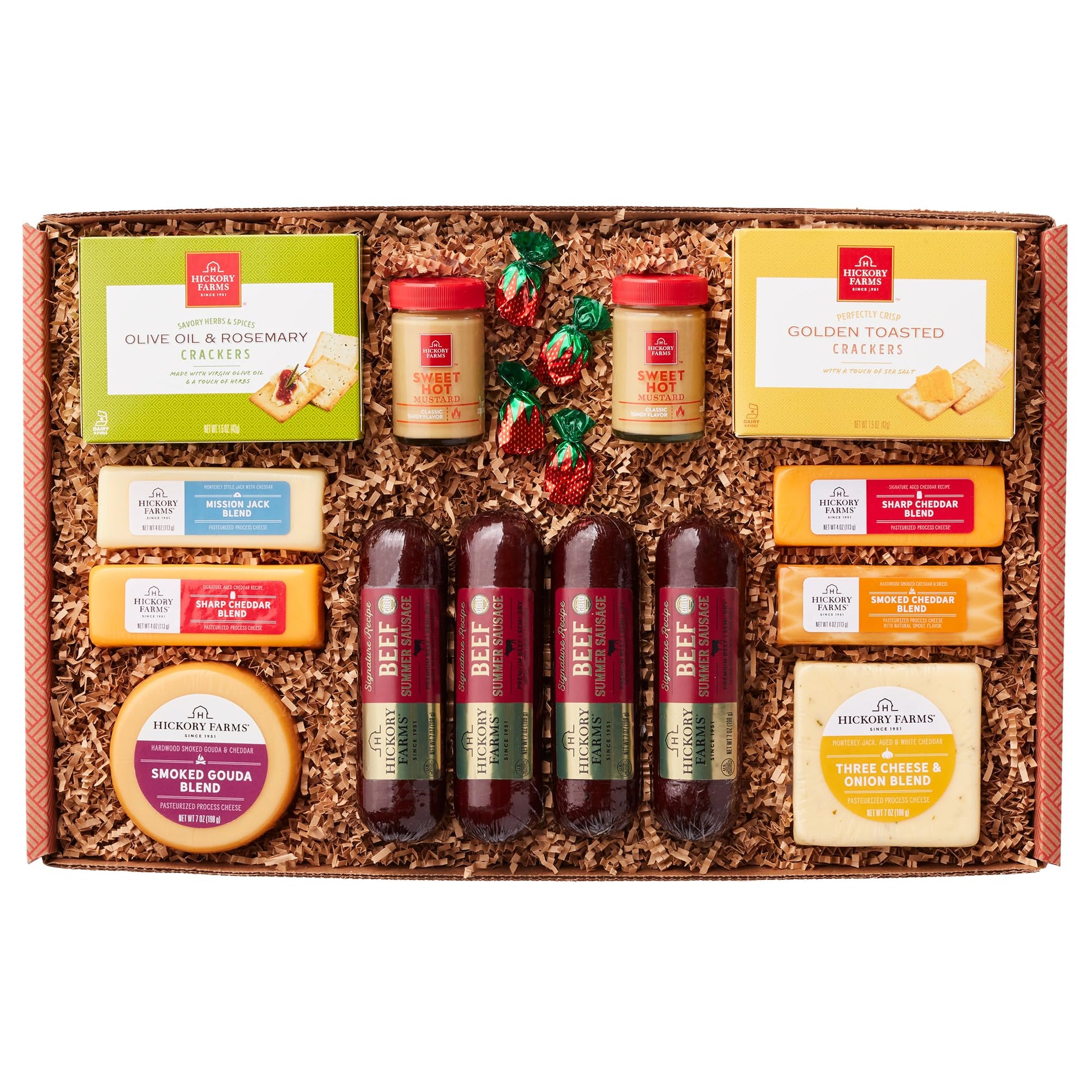 Hickory Farms Beef Meat and Cheese Gift Basket - 18 Piece Set, Extra Large Charcuterie Board for Holidays and Special Occasions