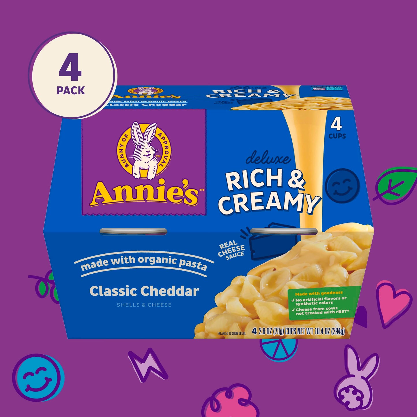Annies Classic Cheddar Mac and Cheese with Organic Pasta, 10.4 oz, 4 Cups, Made with Real Cheese