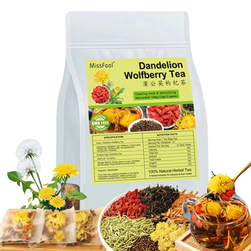 Dandelion Wolfberry Tea, 12 Pcs Natural Kidney & Liver Detox Tea, 8 Chinese Herbal Ingredients Blend, Dandelion Wolfberry Organi