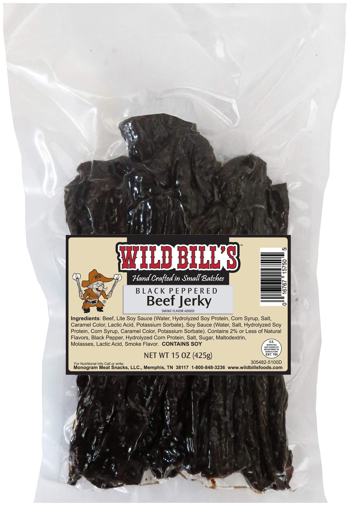 Wild Bills Beef Jerky Strips, Black Peppered, 30-Count, 15 Ounce