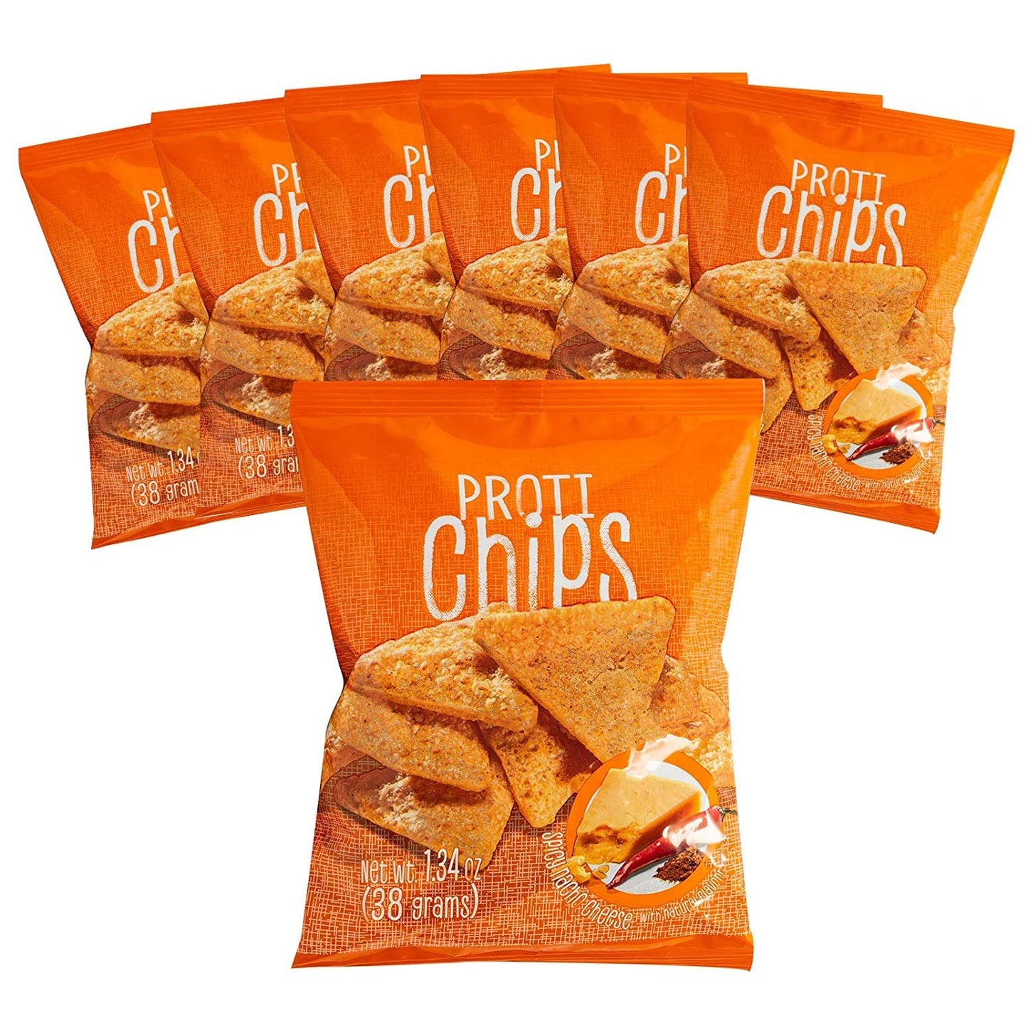 ProtiFit High Protein Proti Chips, 7 Bag Pack, Low Calorie, Low Carb, Gluten Free, Spicy Nacho Cheese