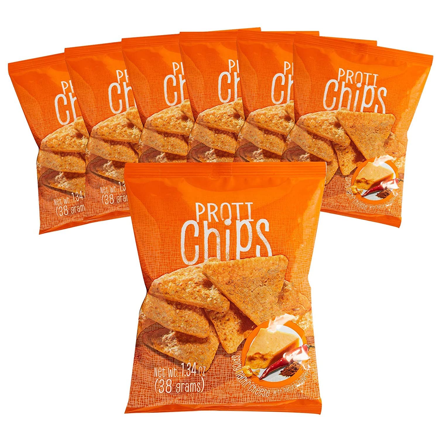 ProtiFit High Protein Proti Chips, 7 Bag Pack, Low Calorie, Low Carb, Gluten Free, Spicy Nacho Cheese