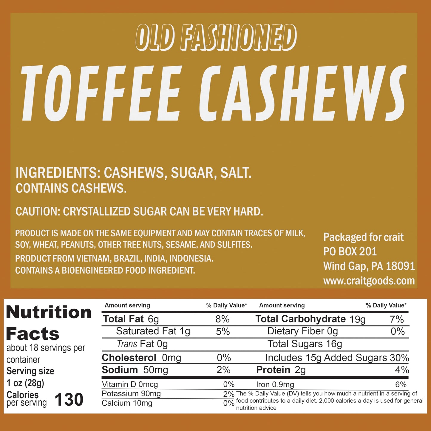 Old Fashioned Toffee Cashews 18 Ounce Bulk Bag, Sweet Crunchy Candied Cashews In Resealable Bag