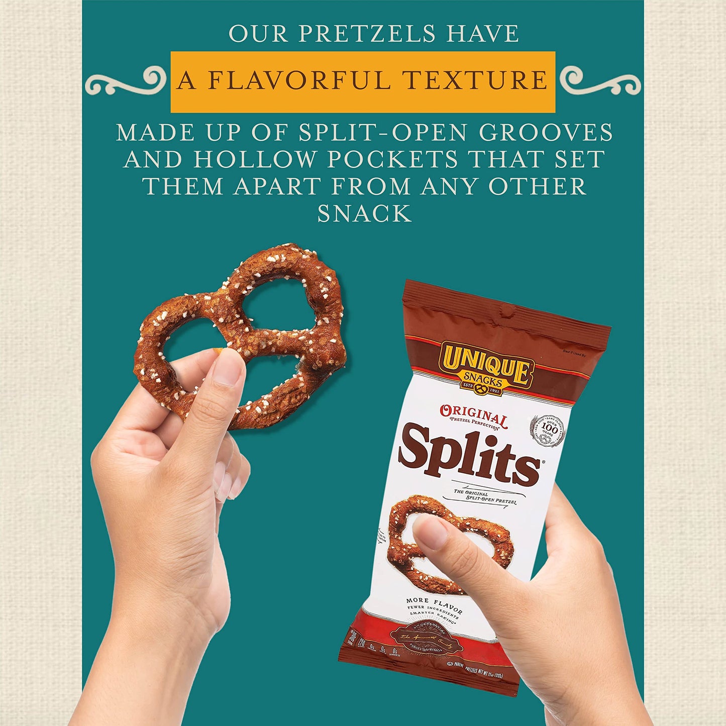 Unique Snacks Original Splits Pretzels, Homestyle Baked Snack, 11 Oz, Pack of 3, OU Kosher, Non-GMO