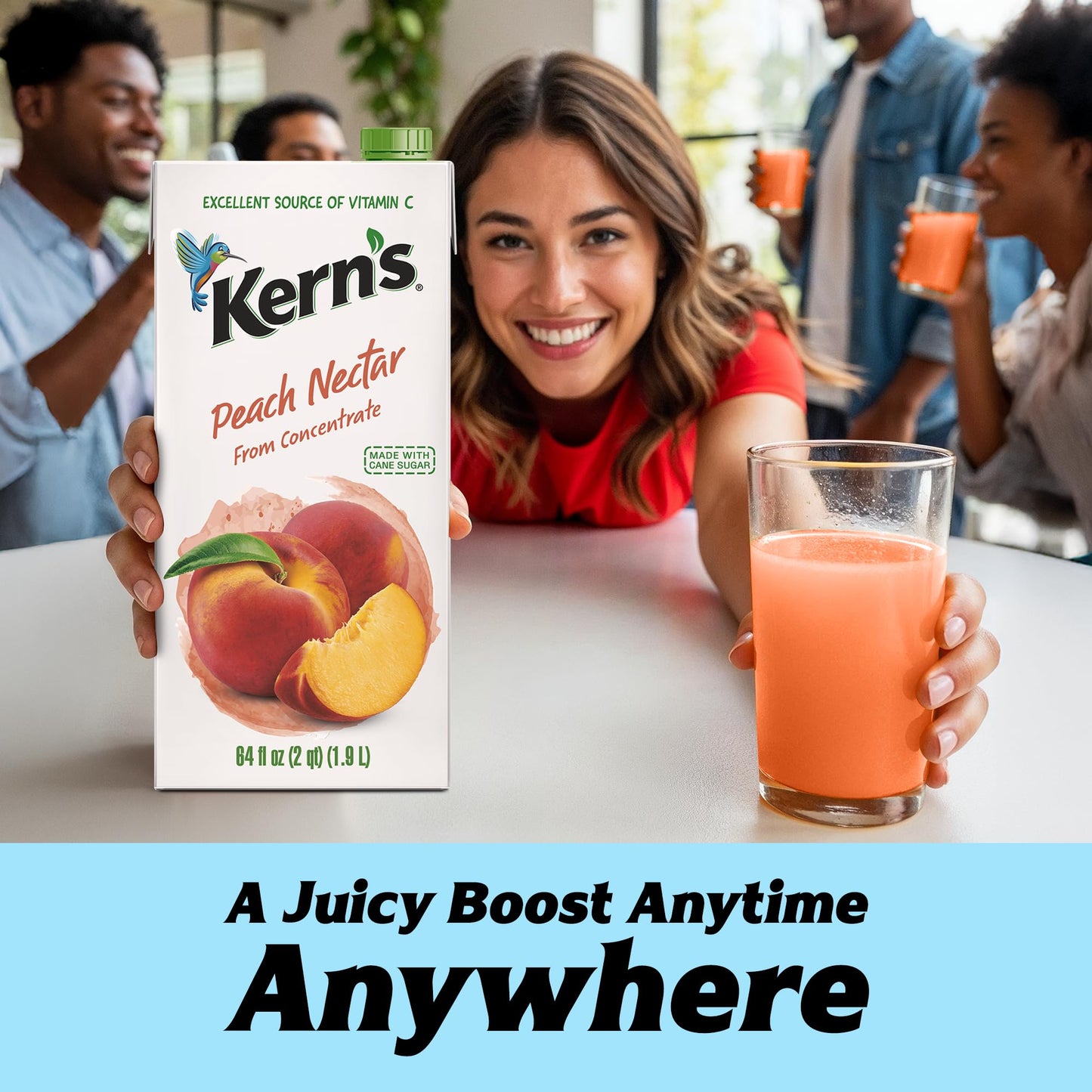 Kerns Peach Juice Nectar - Peach Nectar Made with Fresh Fruit Puree - Fruit Juice Concentrate for Smoothie Mix  Cocktail Mixers & Kids Drinks & Beverages - 64oz  8 Pack Carton