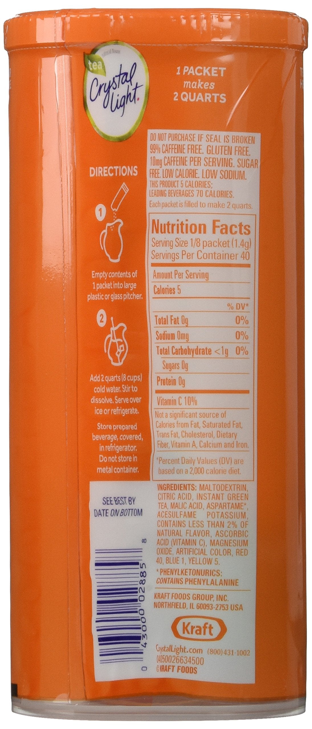 Crystal Light Drink Mix, Natural Green Tea Peach Mango, 30 Pitcher Packets, 6 Canisters of 5, 1.85 Ounce Each