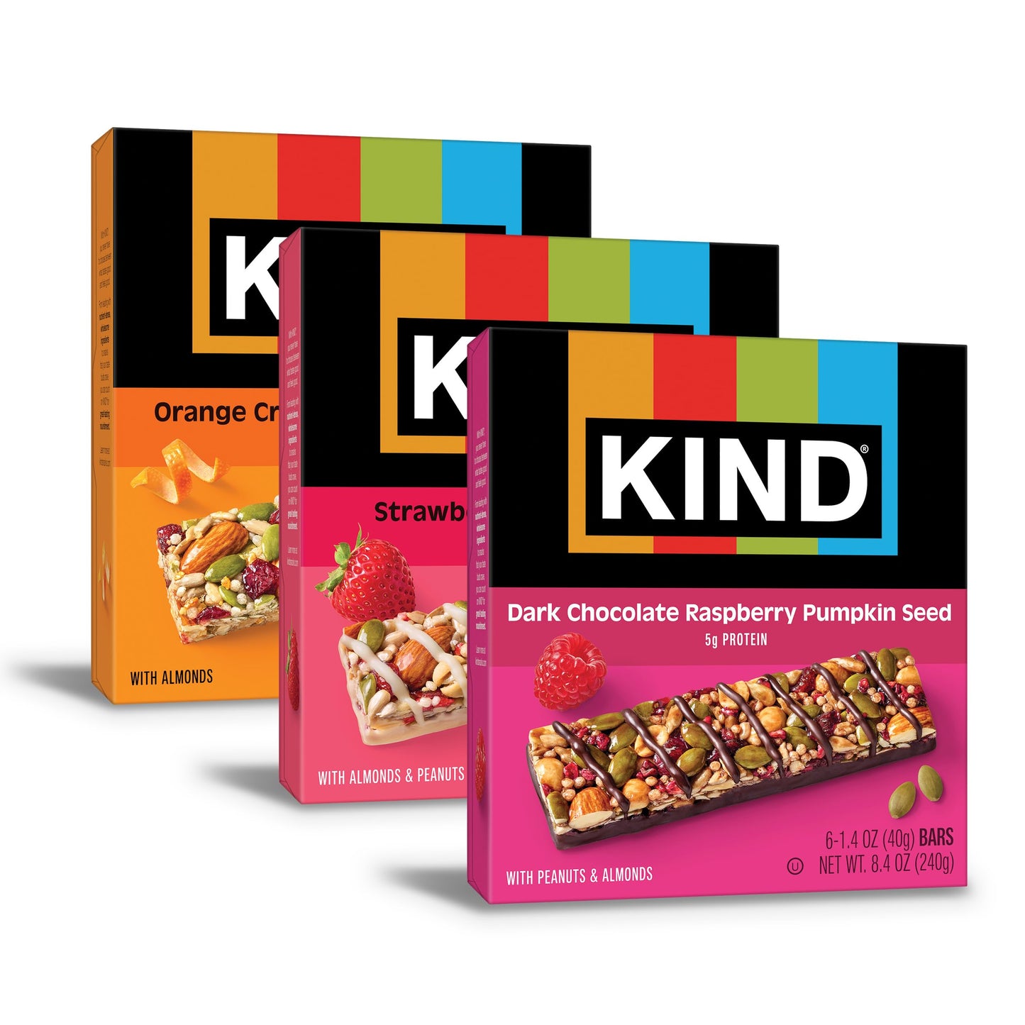 KIND Bars Variety Pack, Strawberry, Dark Chocolate Raspberry, Orange Cranberry, Gluten Free, 18 Count, 5g Protein