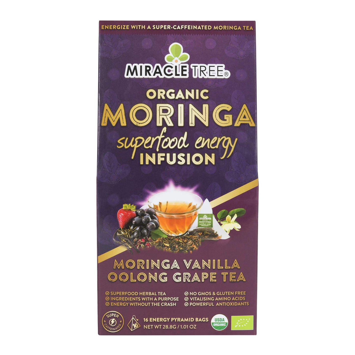 Tree Moringa Energy Tea - Vanilla Oolong G , Organic Certified, Non-GMO, 16 Count (Pack of 10)