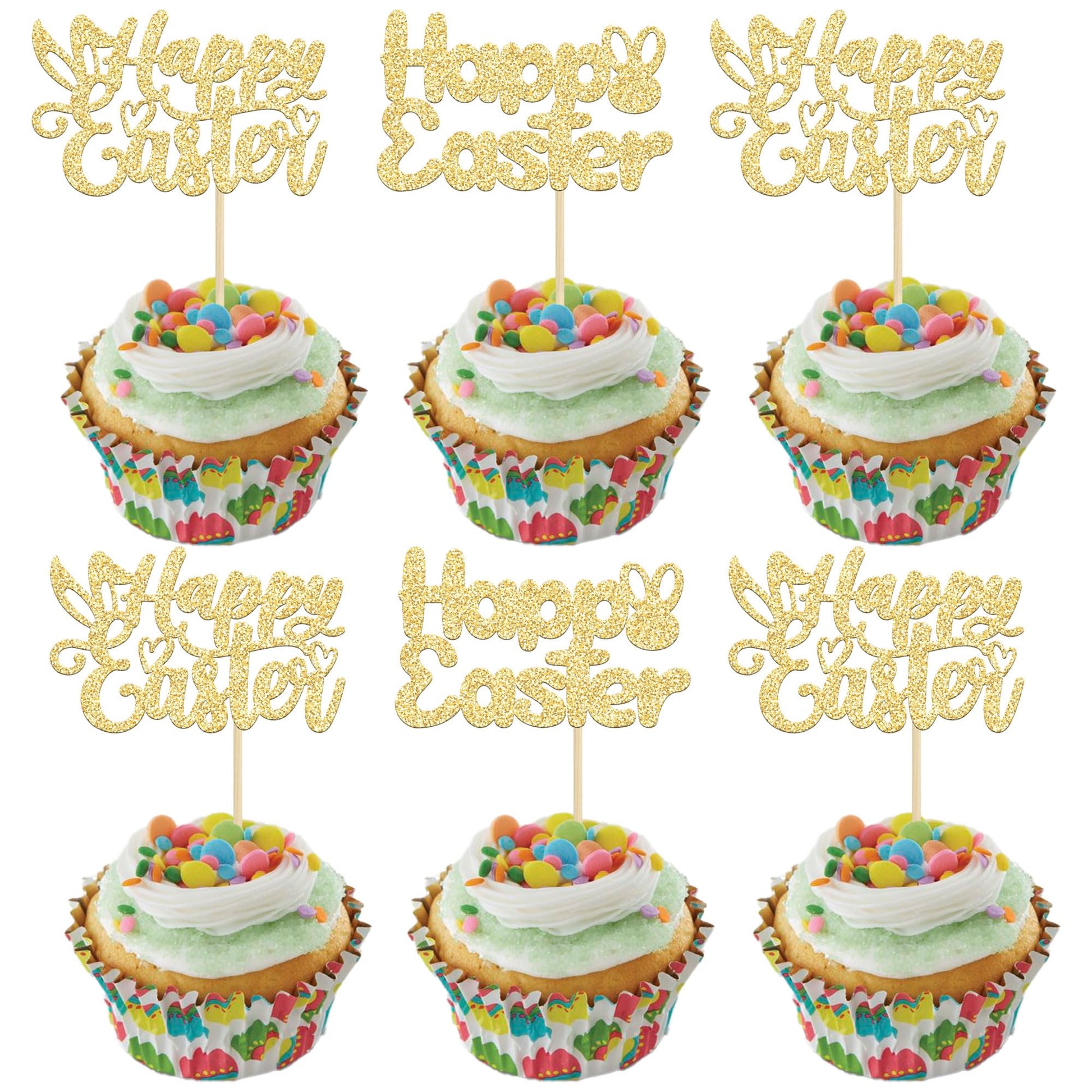 Gyufise 24 Pack Happy Easter Cupcake Toppers Happy Easter Cupcake Picks For Spring Theme Kids Birthday Baby Shower Easter Party 