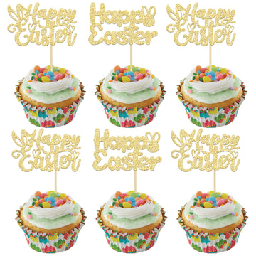 Gyufise 24 Pack Happy Easter Cupcake Toppers Happy Easter Cupcake Picks For Spring Theme Kids Birthday Baby Shower Easter Party 