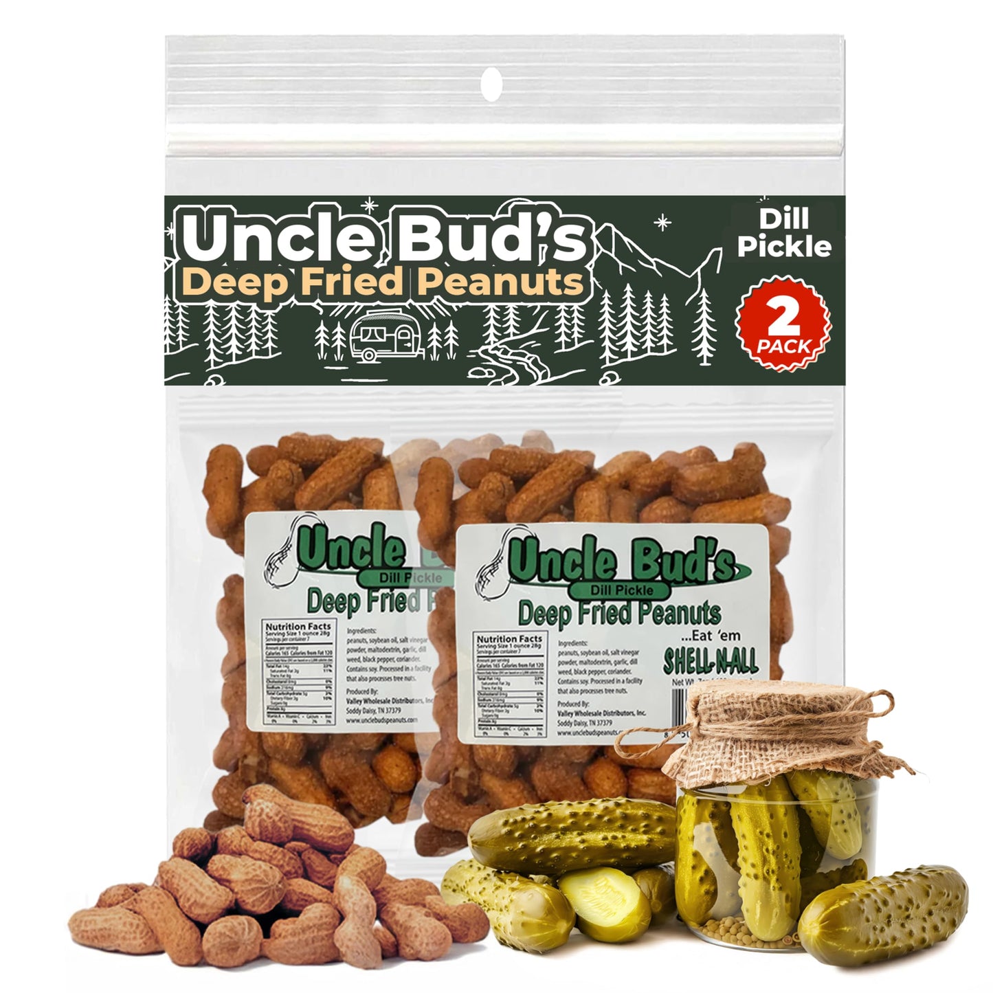 Uncle BudS Dill Pickle Deep Fried Peanuts In Shell (2-Pack) | Top-Grade Shelled Peanuts With High Protein & Bold Crunchy Flavor | Ideal Snacks For Gatherings  Camping & Roadtrips | Heathy Nuts In Shell