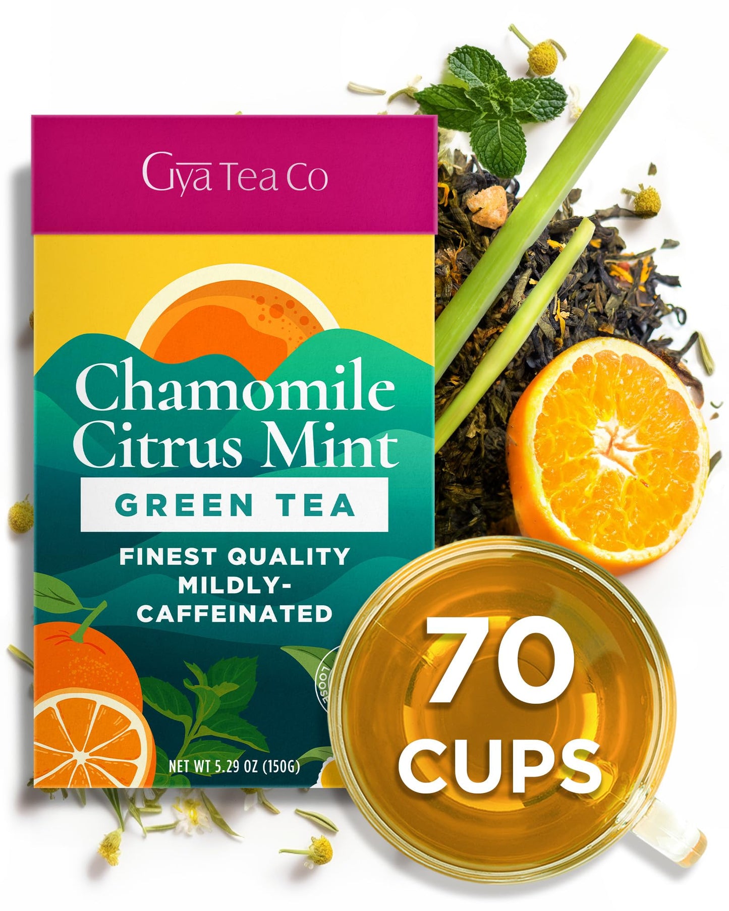 Gya Tea Co Chamomile Citrus Mint Loose Leaf Tea - 5.29 Oz - Refreshing Flavor, 70 Cups