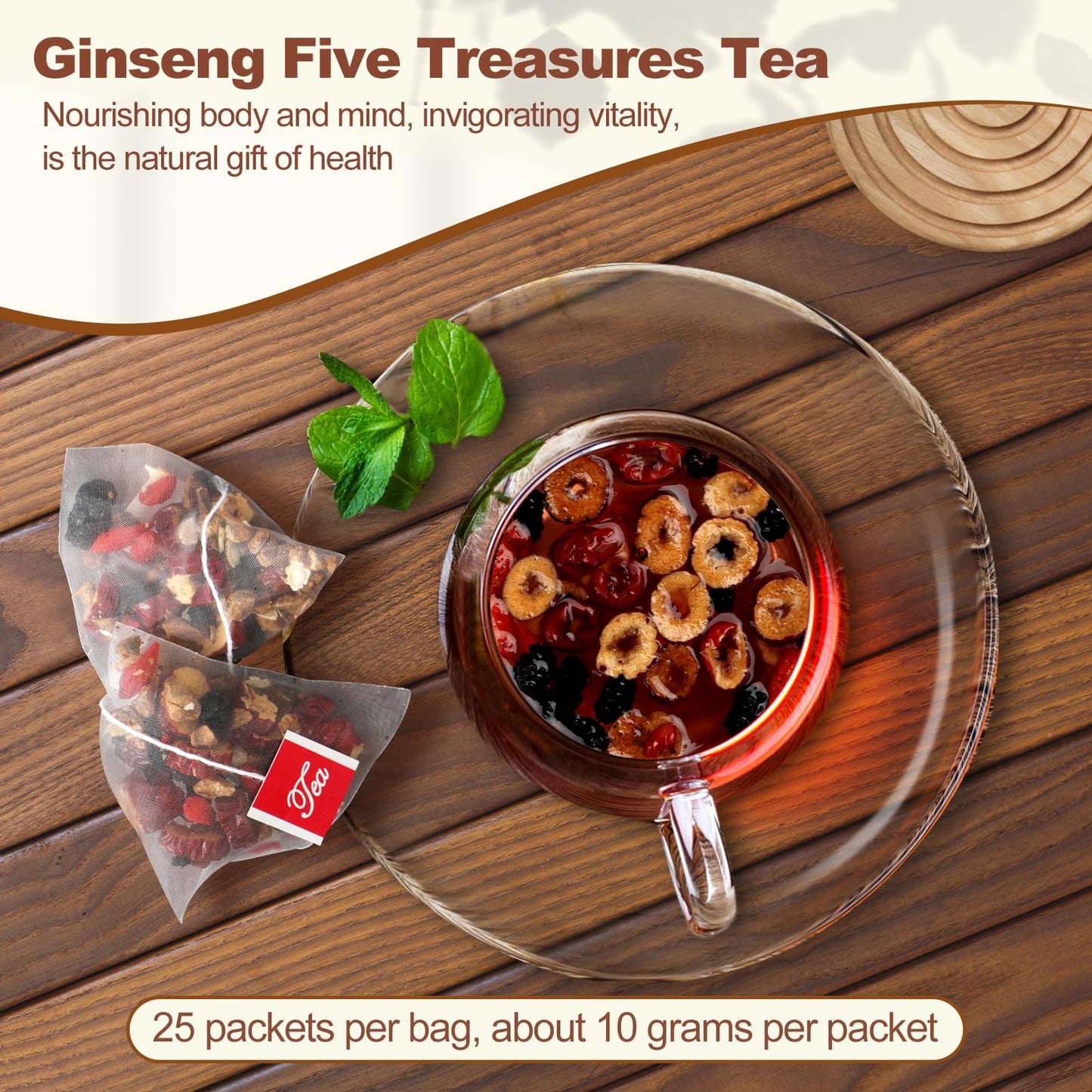 DELEIFCG Ginseng Tea Blend, 7 Ingredients Formula, 1 Pack of 25 Bags