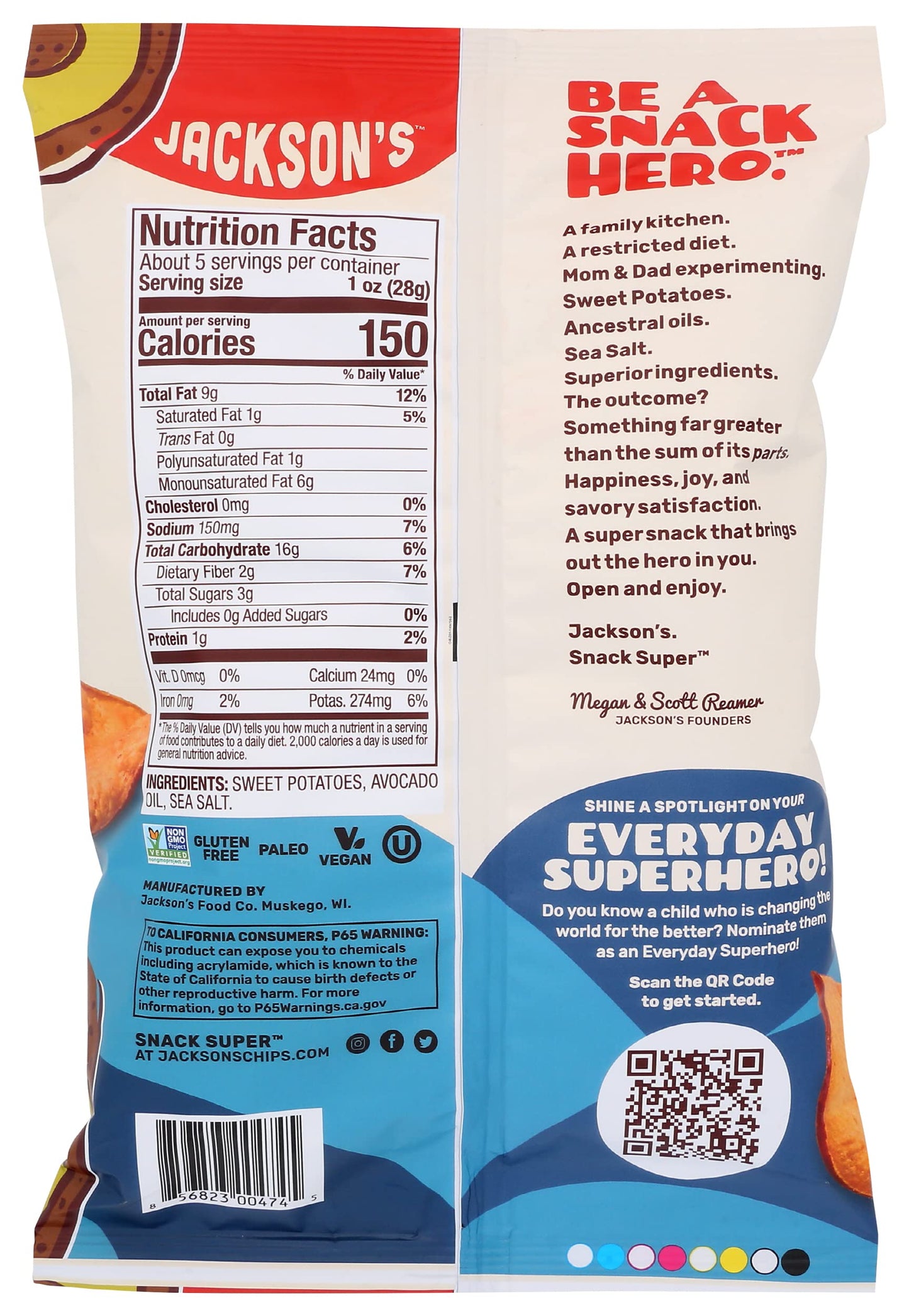 Jacksons Avocado Oil Kettle Cooked Sweet Potato Chips, Sea Salt, 5 oz