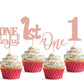 24Pack First Birthday Cupcake Topper - Glitter Pink One Cupcake Picks,1st Birthday Cupcake Decorations Supplies (Pink)