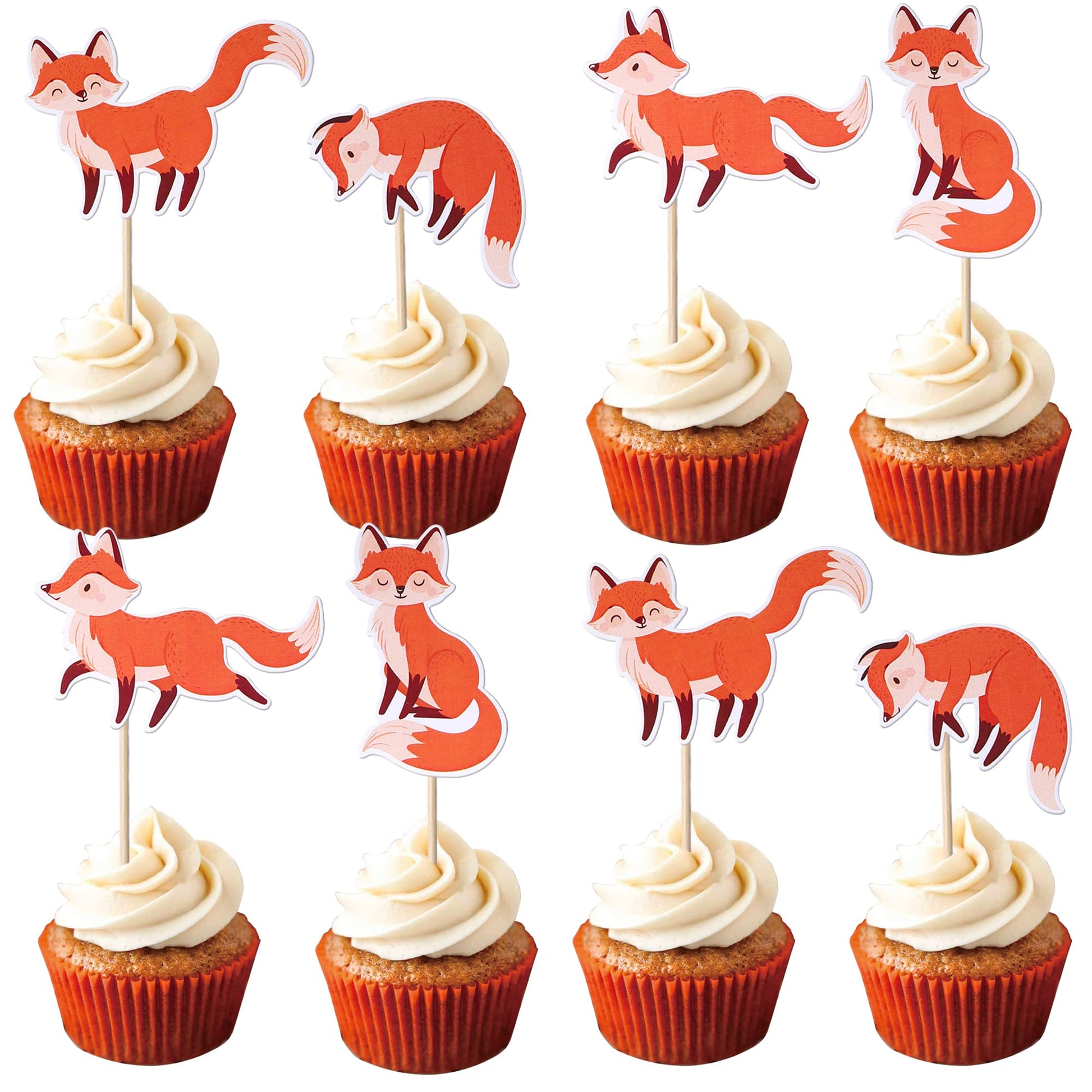YCTHUNFISH 36 Pack Fox Cupcake Toppers, Bamboo Woodland Animal Picks for Baby Shower and Birthday Party, 6-Fox Color