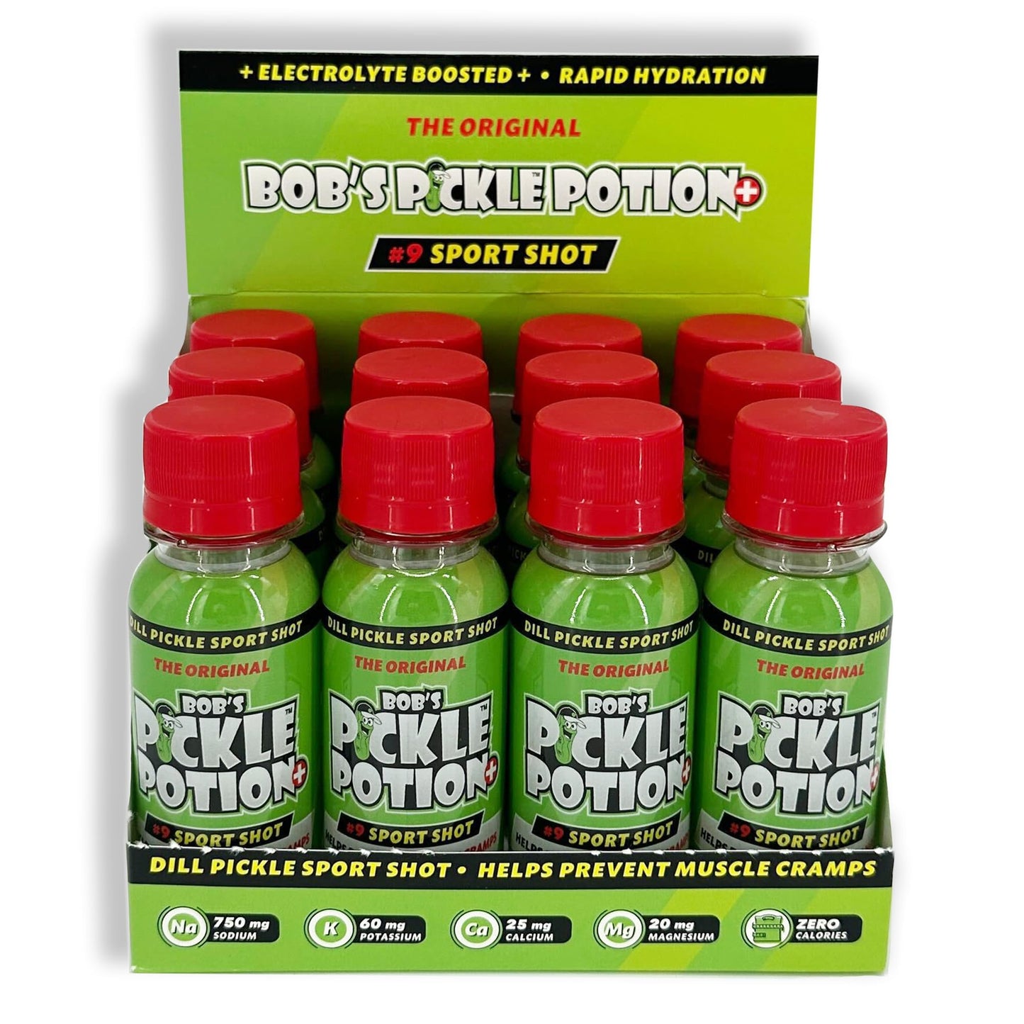 Bobs Pickle Potion Plus #9 Sport Shot - Dill Pickle Juice Shots, Pack of 12, 3 Oz Each