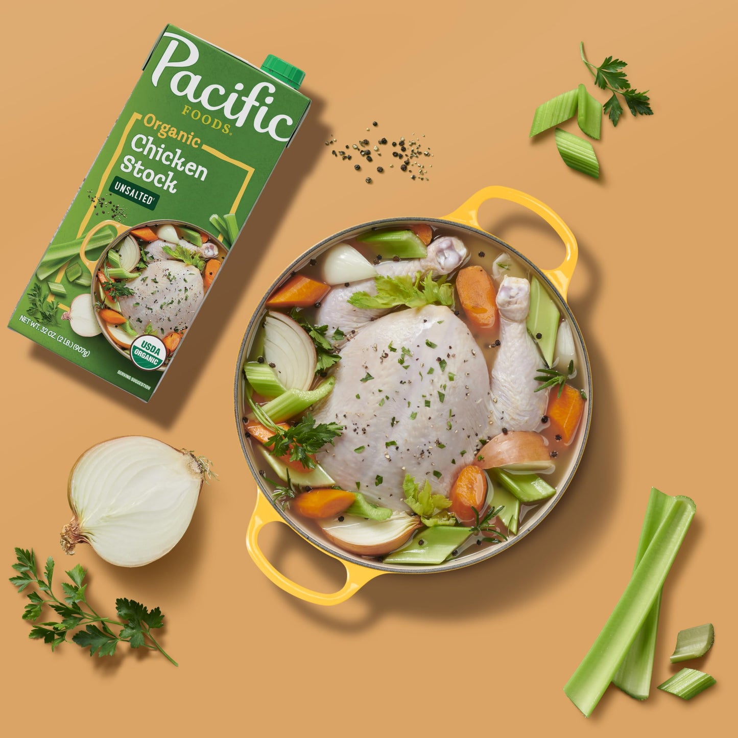 Pacific Foods Organic Unsalted Chicken Stock, 32 oz Carton (Pack of 12)