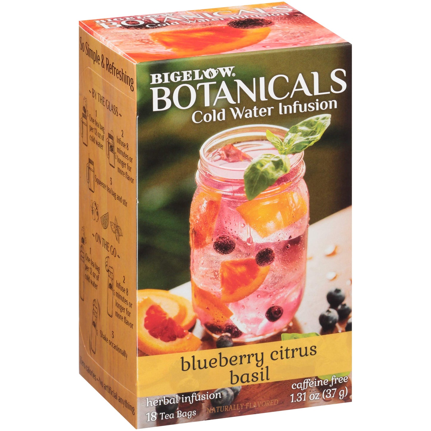 Bigelow Tea Cold Water Infusion Blueberry Citrus Basil Herbal Tea Bags, Caffeine Free, 18 Count Box