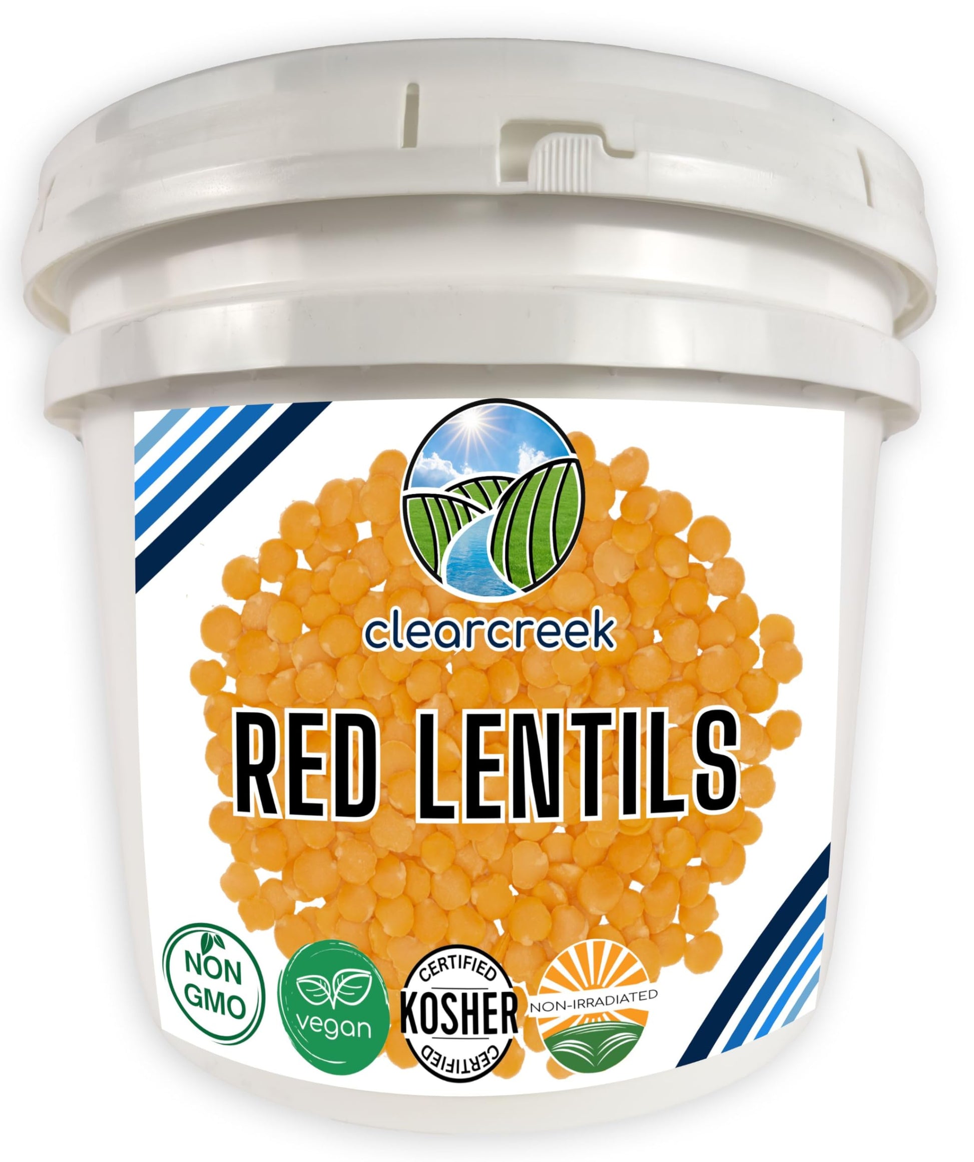 Certified Glyphosate Residue Free Red Lentils | 25 lbs Bucket | Non-GMO | Kosher | Vegan | Non-Irradiated (Will Sprout) | Emerge