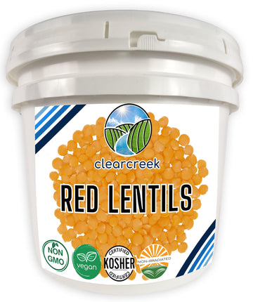 Certified Glyphosate Residue Free Red Lentils | 25 lbs Bucket | Non-GMO | Kosher | Vegan | Non-Irradiated (Will Sprout) | Emerge