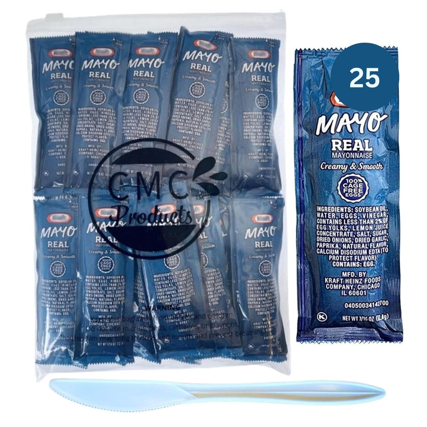 CMC Products Mayo Packets Gift Set – 25 Count (12g each) with Spreader in Resealable Bag, Brown Polyethylene