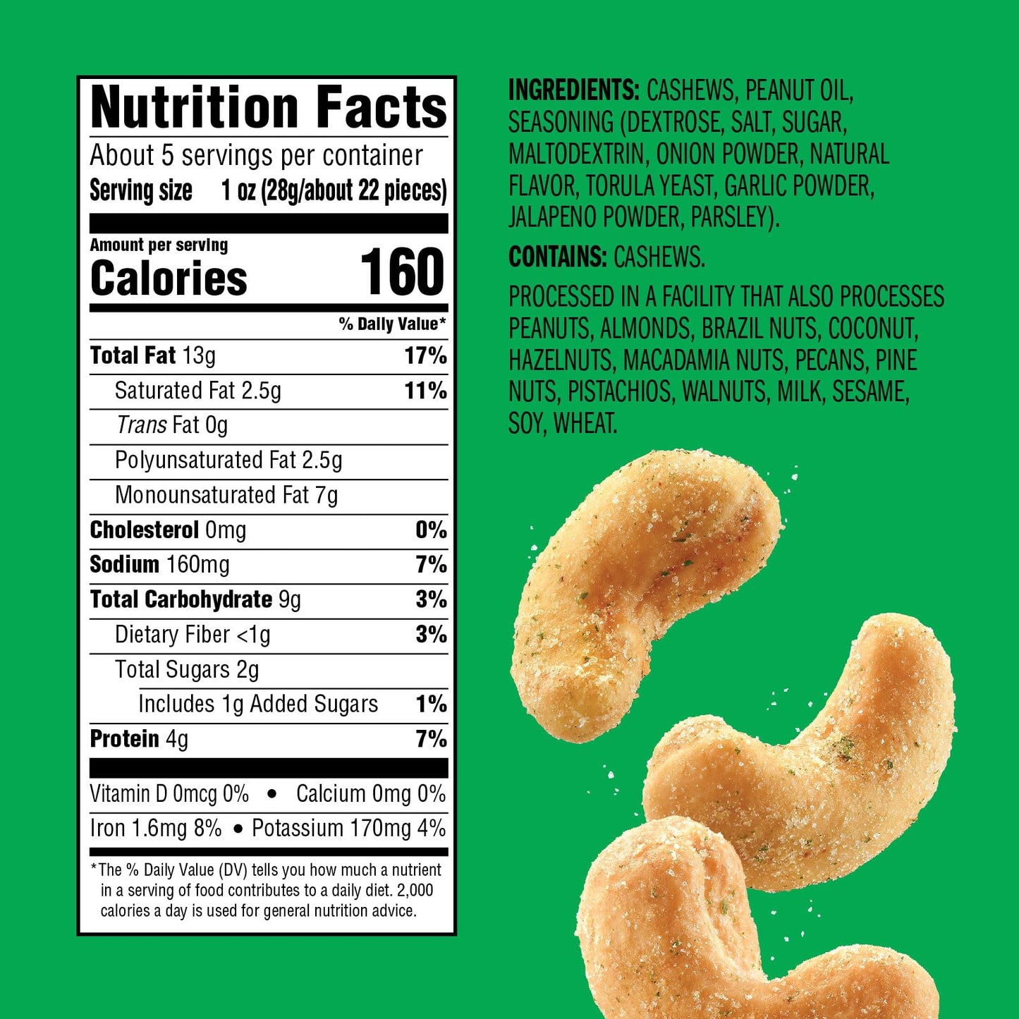 Emerald Nuts  Jalapeno Cashews  5 Oz Resealable Bag