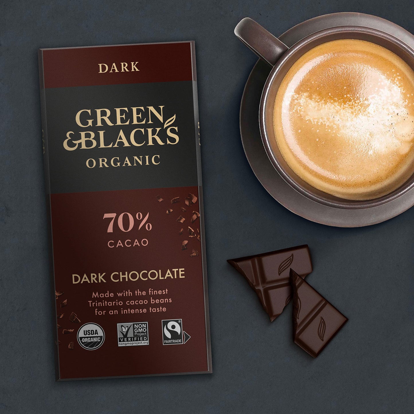 Green & Blacks Organic Dark Chocolate Bar, 70% Cacao, 3.17 oz, Pack of 10
