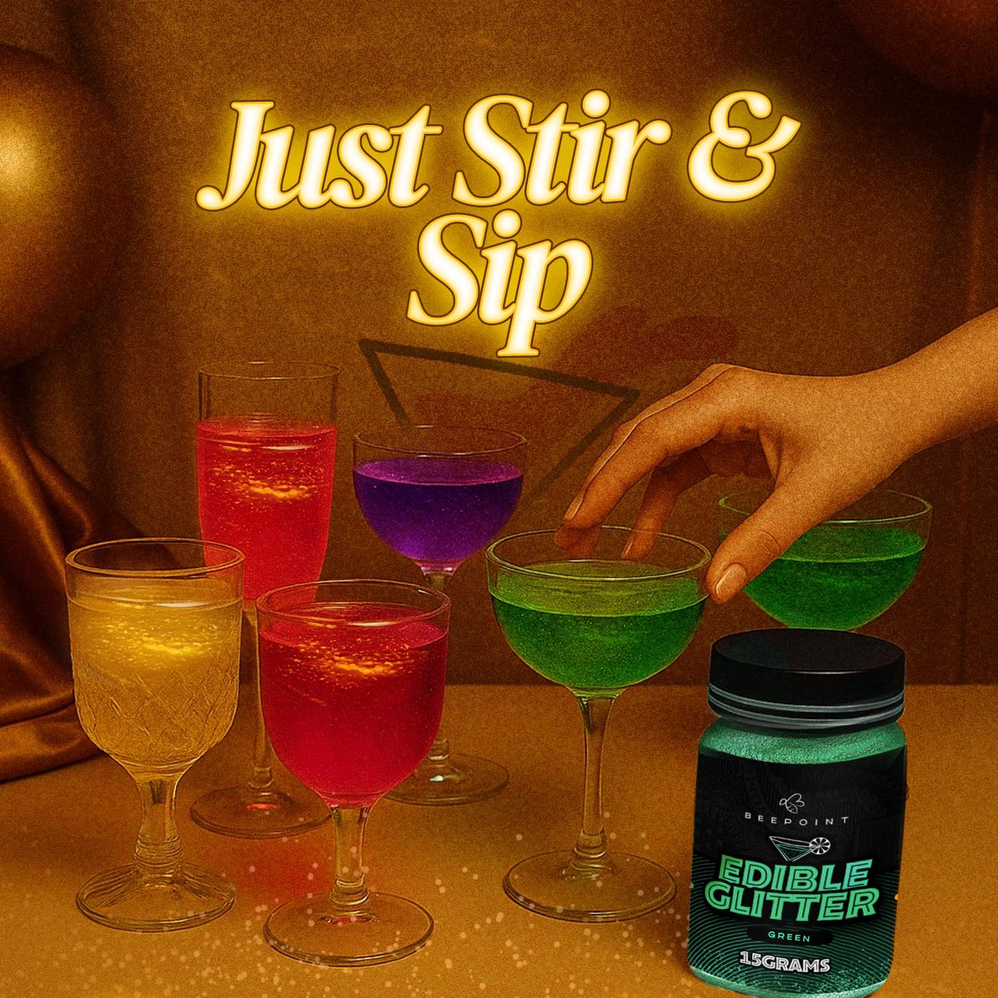 BeePoint Edible Glitter Luster Dust - Food Grade Shimmer Powder for Baking, Cocktails, & Decorating - 15g - Green