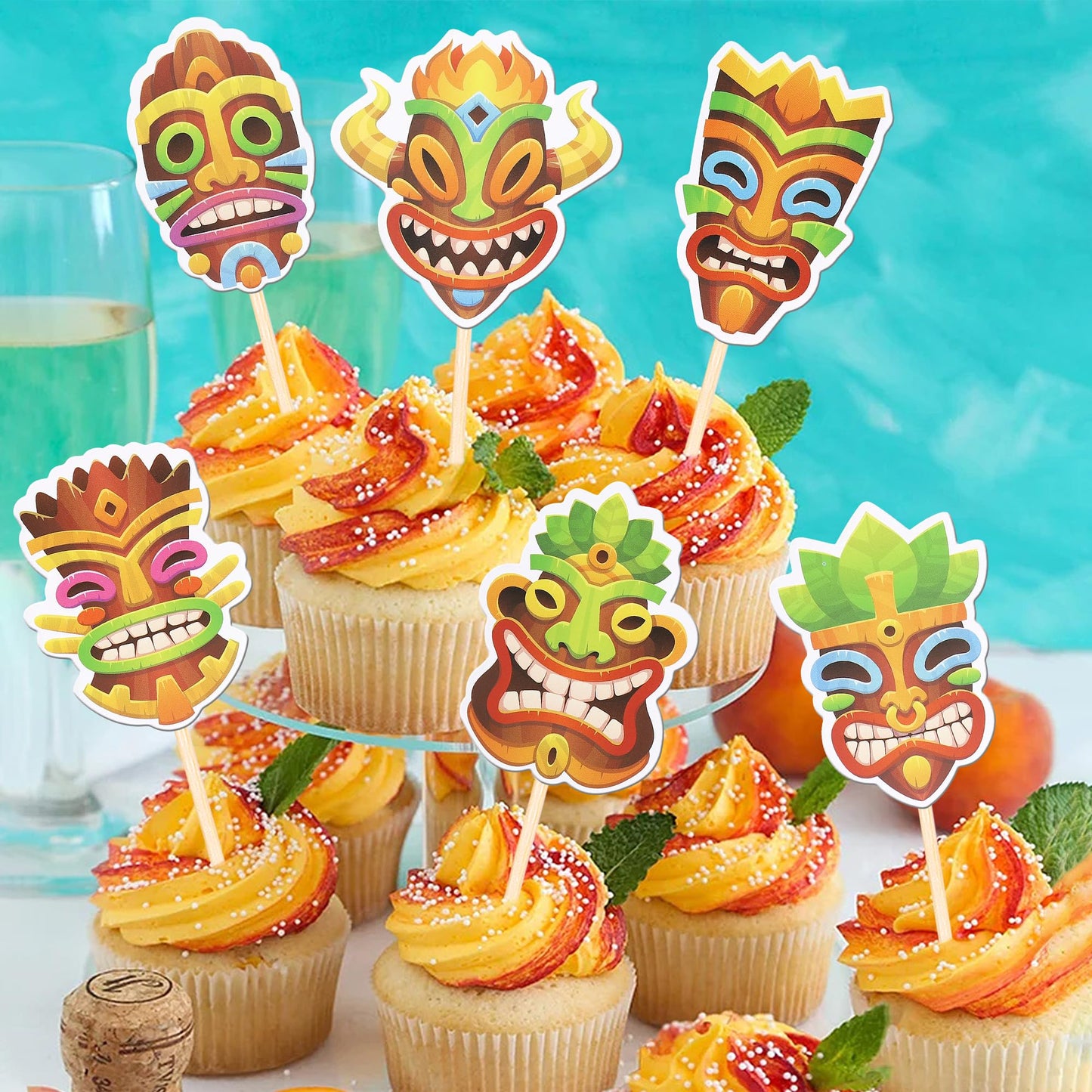 36 Pcs Hawaii Tiki Cupcake Toppers Tiki Totem Hawaiian Themed Party Cupcake Picks Hawaiian Luau Cupcake Decorations For Summer T
