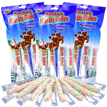 Sweetzo North Pole Marshmallow Poles, Individually Wrapped, Christmas 2024 Stocking Stuffer, Pack of 3, 8 Candies Each