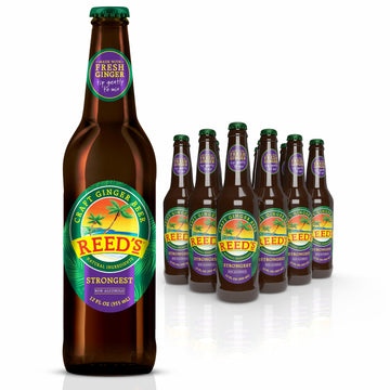 Reeds Strongest Ginger Beer - 12oz Glass Bottles, 12 Pack - Fresh Ginger Root for Intense Spice