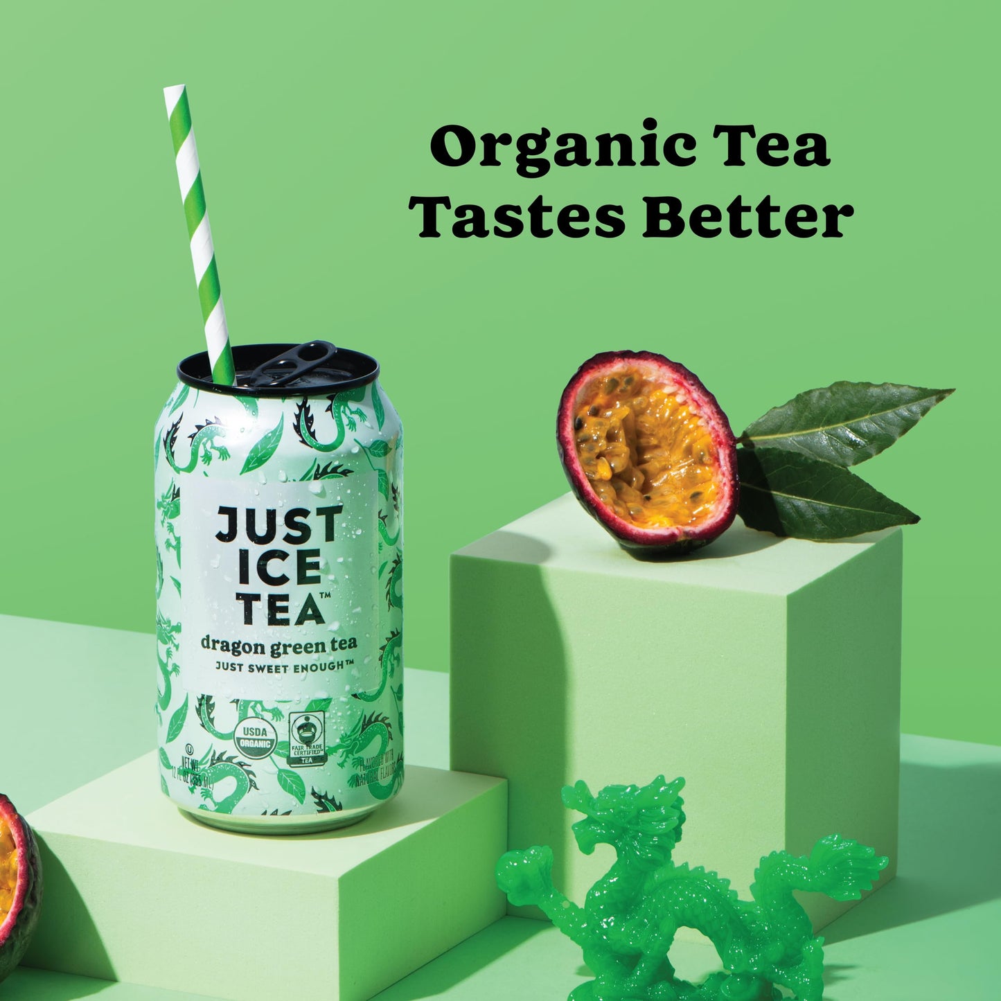 Just Ice Tea, Dragon Green Iced Tea, 12-Pack (12Oz Cans), Green Tea, Usda Certified Organic, Real Brewed, Low Calorie, No Artifi
