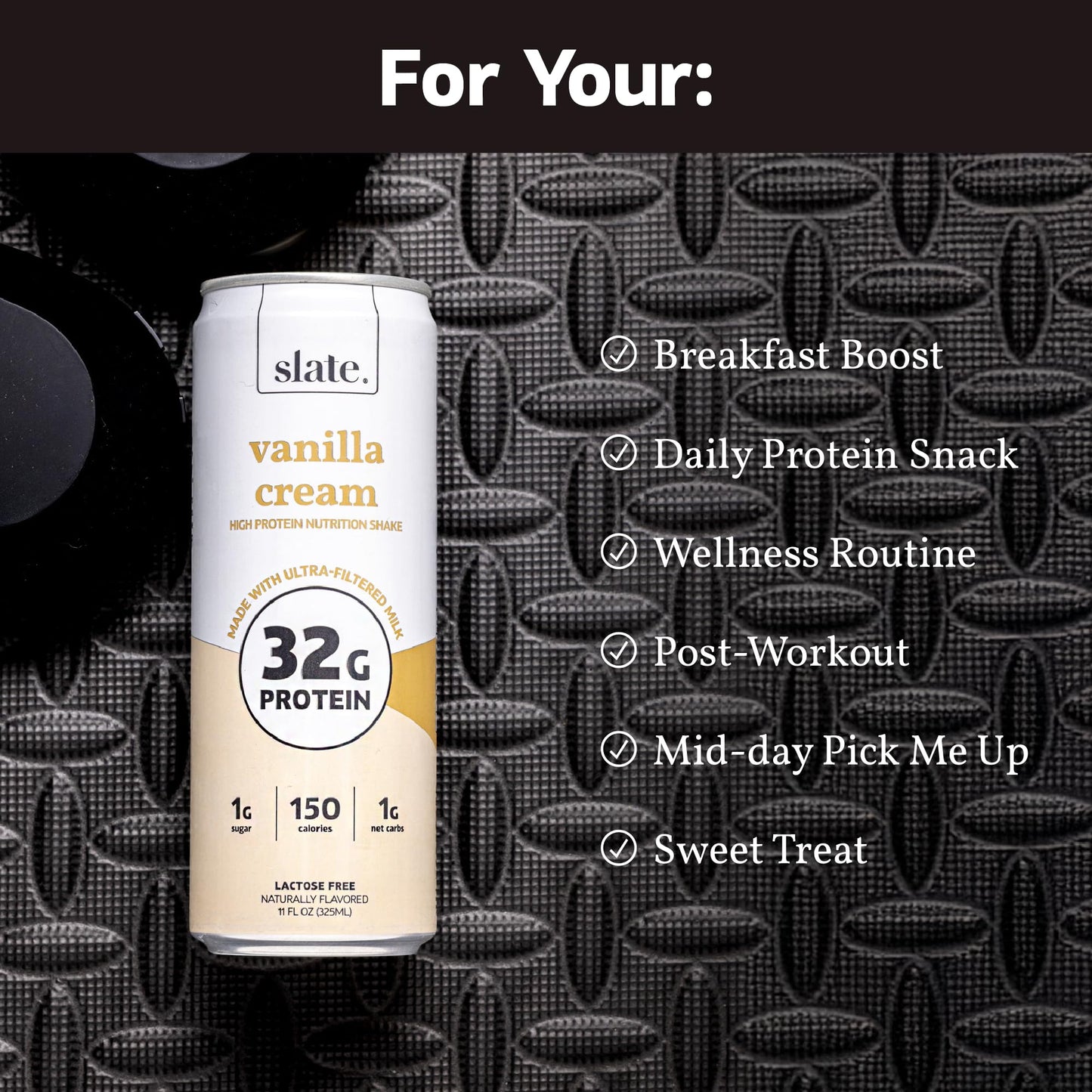 Slate Milk - High Protein Nutrition Shake - Vanilla Cream - 32g Protein, 1g Sugar, 150 Calories, 1g Net Carbs - Lactose Free - N