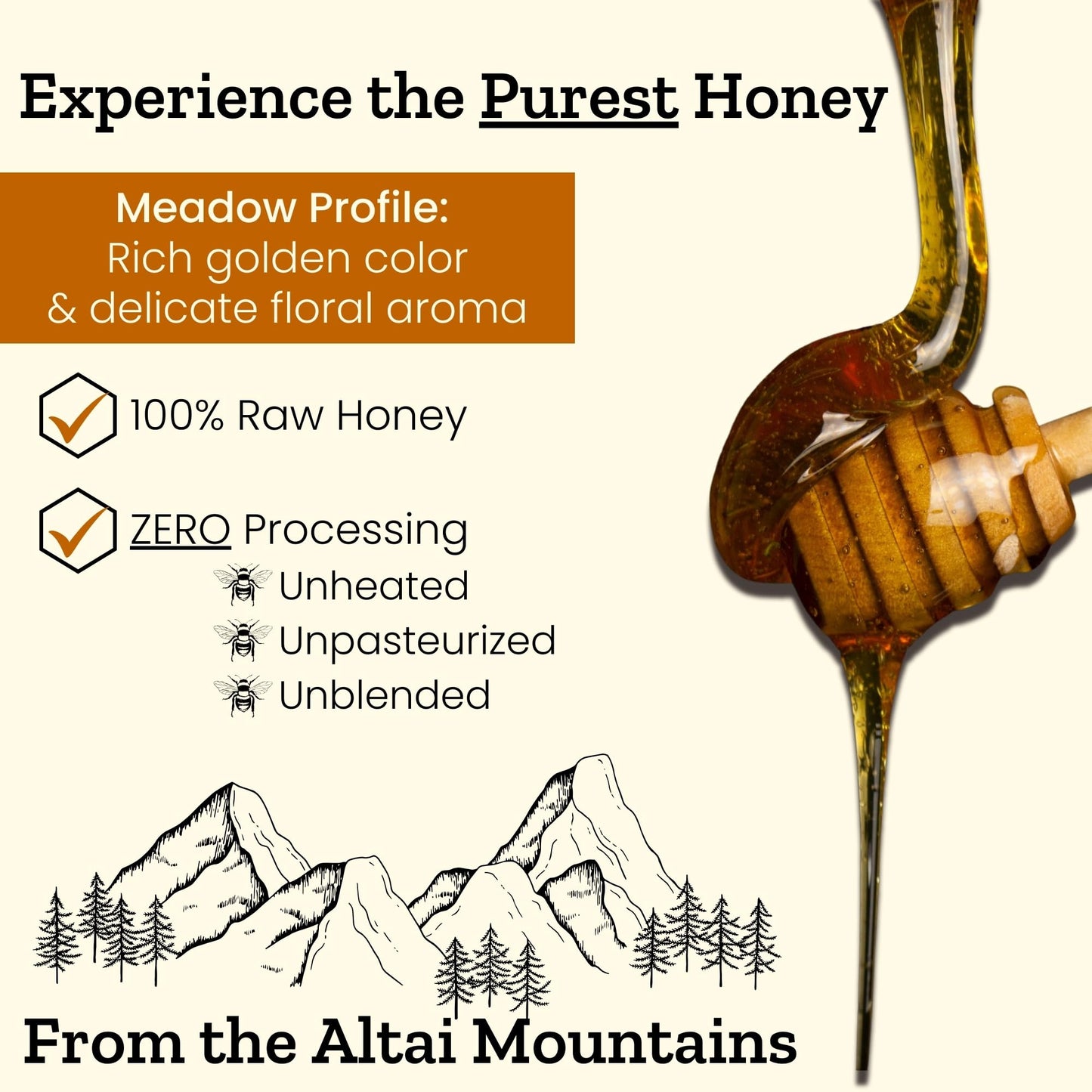 Altay Raw Meadow Honey - 100% Pure, Unfiltered, Unpasteurized, Ethically Sourced - Glass Jar, 908G / 35.2Oz